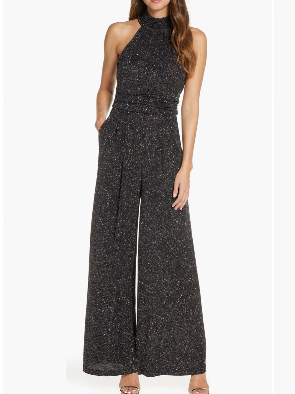 ELIZA J • Sparkle Halter Wide-Leg Jumpsuit • Black • Women’s Size 8 *NEW*